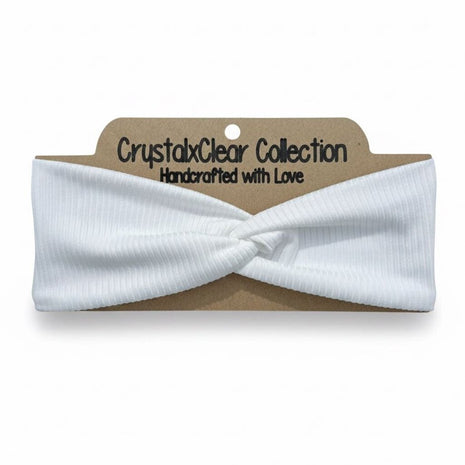 Ribbed Solid White Soft Stretch Twist Knot Headband