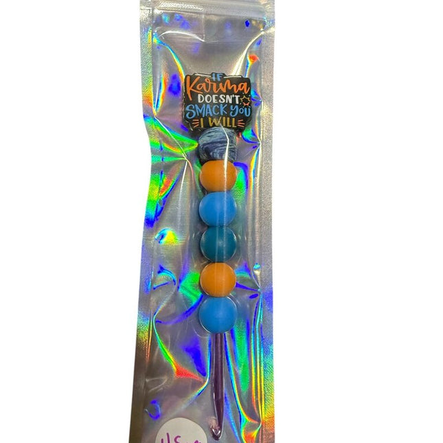 Ergonomic beaded crochet hook 4.5mm "if karma doesn't slap you I will"