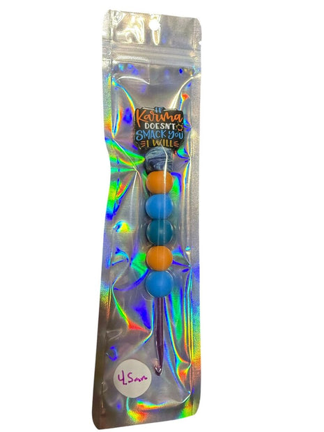Ergonomic beaded crochet hook 4.5mm "if karma doesn't slap you I will"