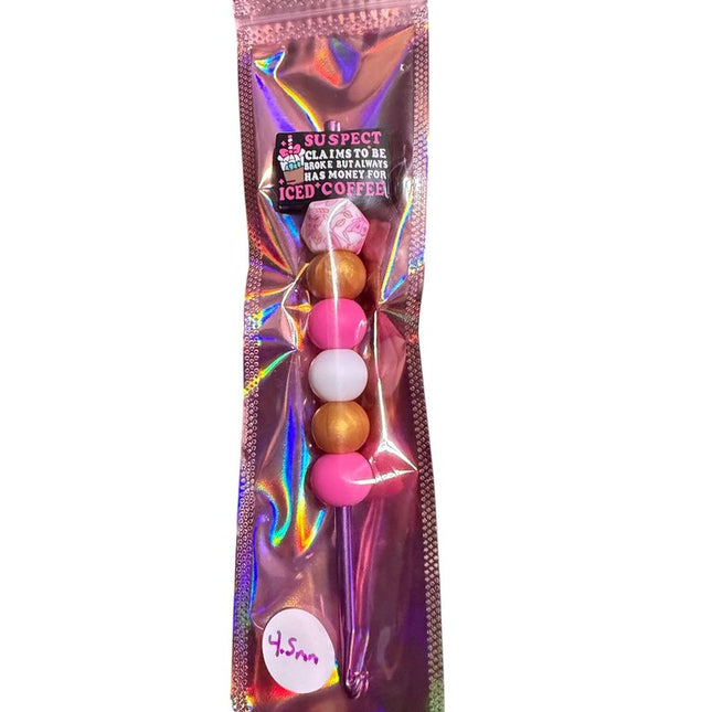 Ergonomic beaded crochet hook 4.5mm "suspect has money for ice coffee"