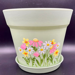 Large sage pot w/multi flowers - view 2