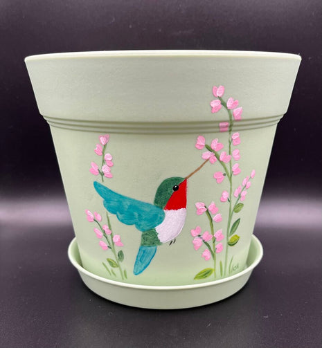 Large sage pot w/hummingbird