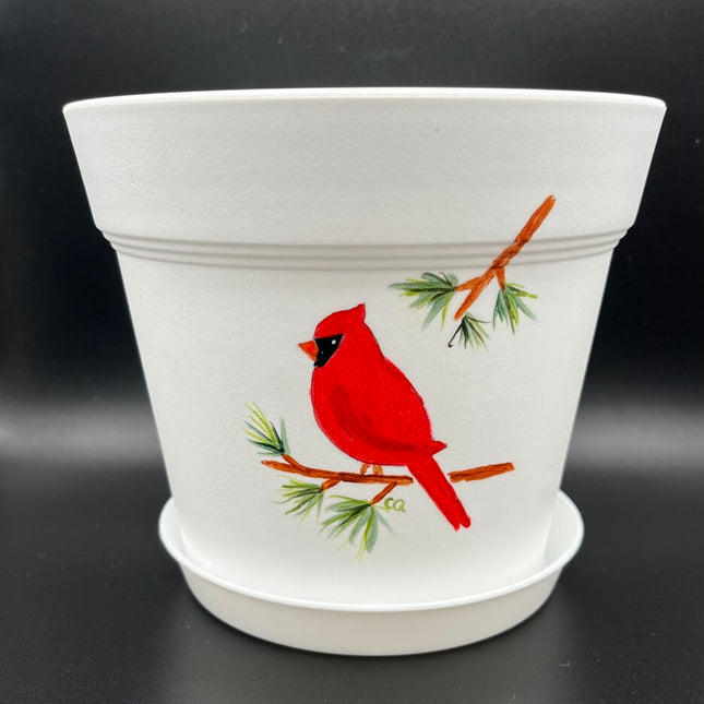 Large wh pot w/cardinal