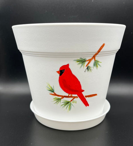 Large wh pot w/cardinal