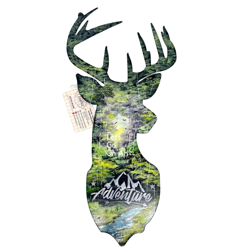 Let's go on an adventure metal deer silhouette, nature scene
