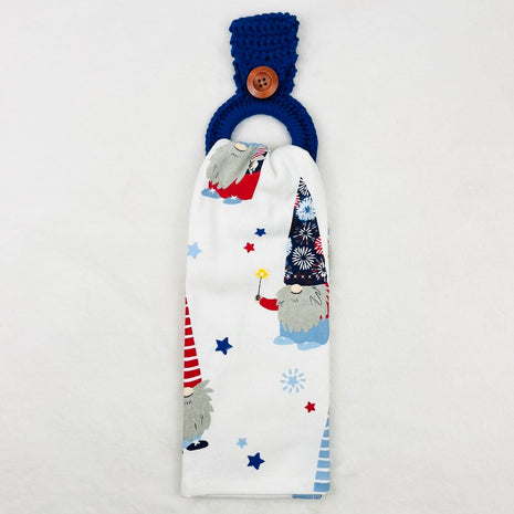 Hanging Towel Set - Patriotic Gnomes with Blue Towel Holder