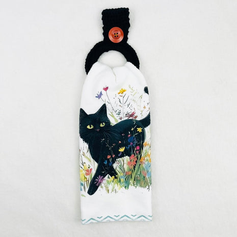 Hanging Towel Set - Black Cat with Flowers #3