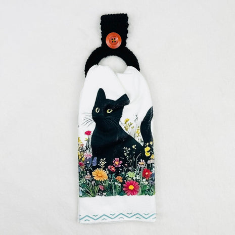 Hanging Towel Set - Black Cat with Flowers #4