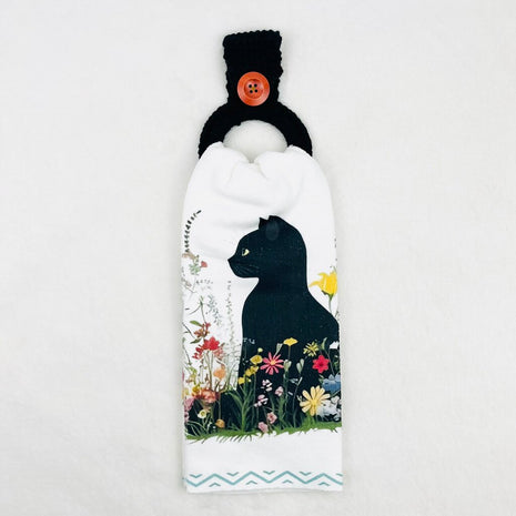 Hanging Towel Set - Black Cat with Flowers #5