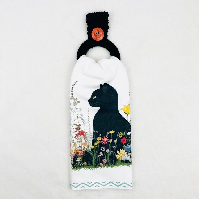Hanging Towel Set - Black Cat with Flowers #5
