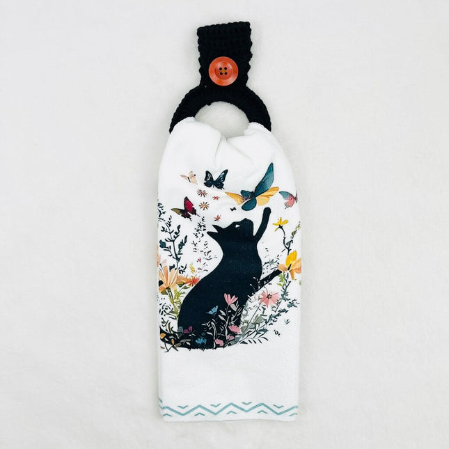 Hanging Towel Set - Black Cat with Flowers #6