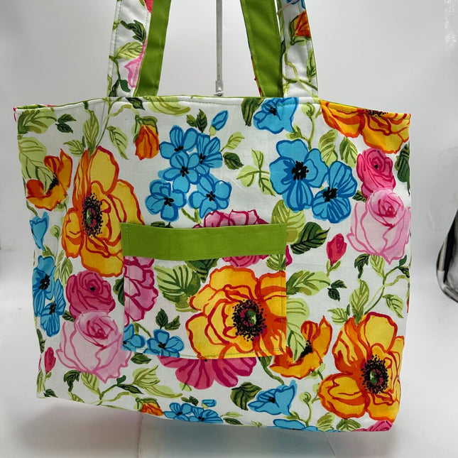 Bright Floral with Lime Green Tote Bag