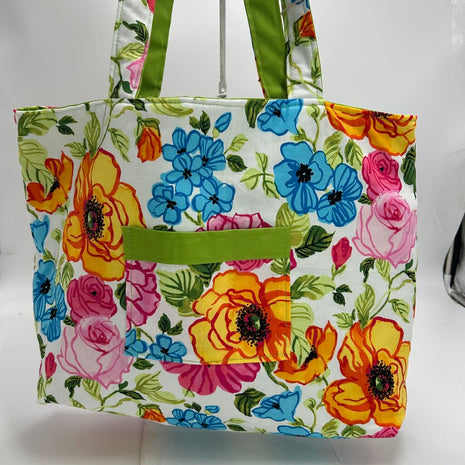 Bright Floral with Lime Green Tote Bag