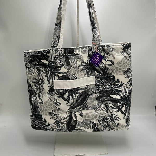 Black & White Tropical w/ white tote bag