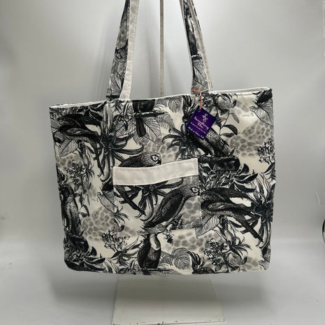 Black & White Tropical w/ white tote bag