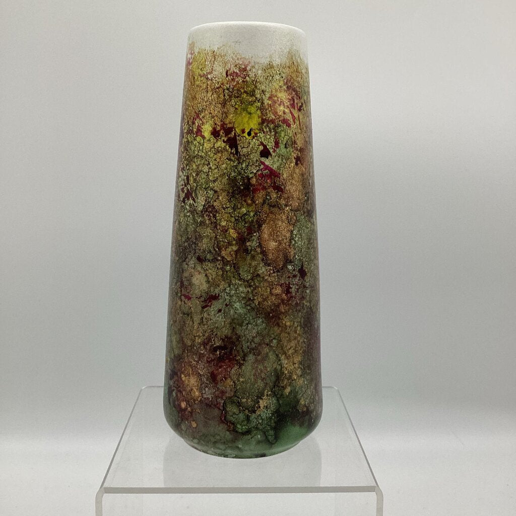 10"Ceramic Vase-Grn/Red/Gold