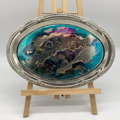 8.5x12 Silver Tray- Blues/Purples