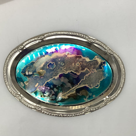 8.5x12 Silver Tray- Blues/Purples