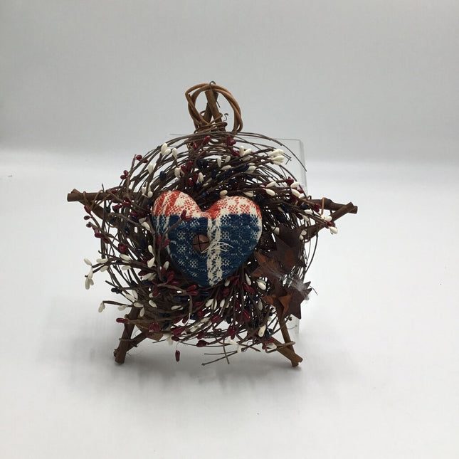 Patriotic Grapevine Star with Heart