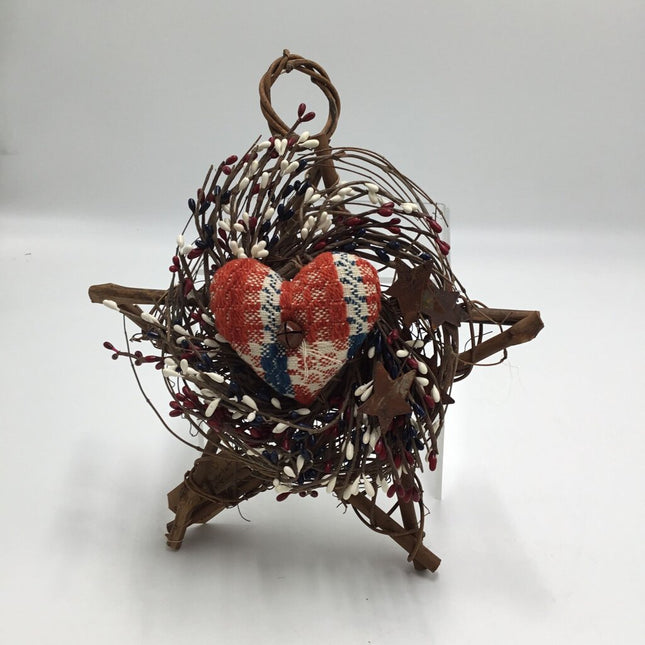 Patriotic Grapevine Star with Heart