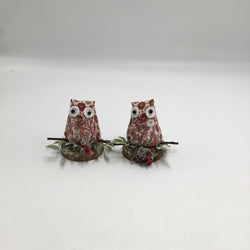 Mini Owls on Wood Slice - view 1
