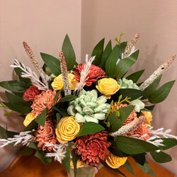 Tall Wild Greenery with Orange and Yellow Sola Wood Flowers - view 2