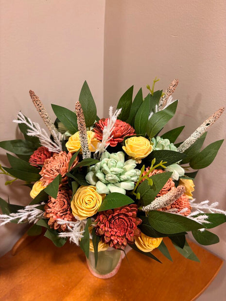 Tall Wild Greenery with Orange and Yellow Sola Wood Flowers