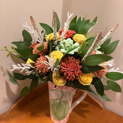 Tall Wild Greenery with Orange and Yellow Sola Wood Flowers - view 1