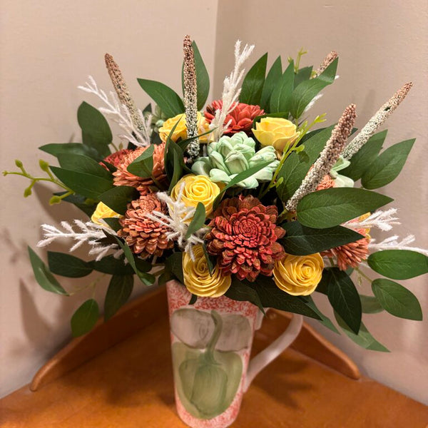 Tall Wild Greenery with Orange and Yellow Sola Wood Flowers