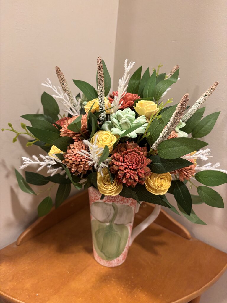 Tall Wild Greenery with Orange and Yellow Sola Wood Flowers