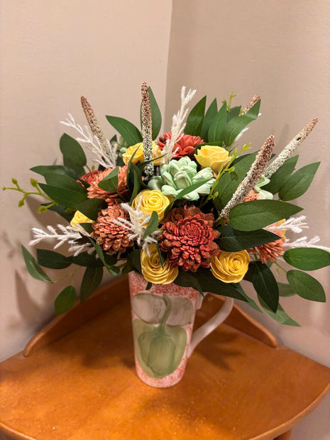 Tall Wild Greenery with Orange and Yellow Sola Wood Flowers