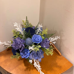 Blue Cup filled with Blue and Purple Sola Wood Flowers - view 5