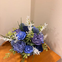 Blue Cup filled with Blue and Purple Sola Wood Flowers - view 3