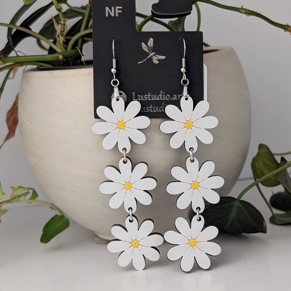 Three Daisies 5" Earrings