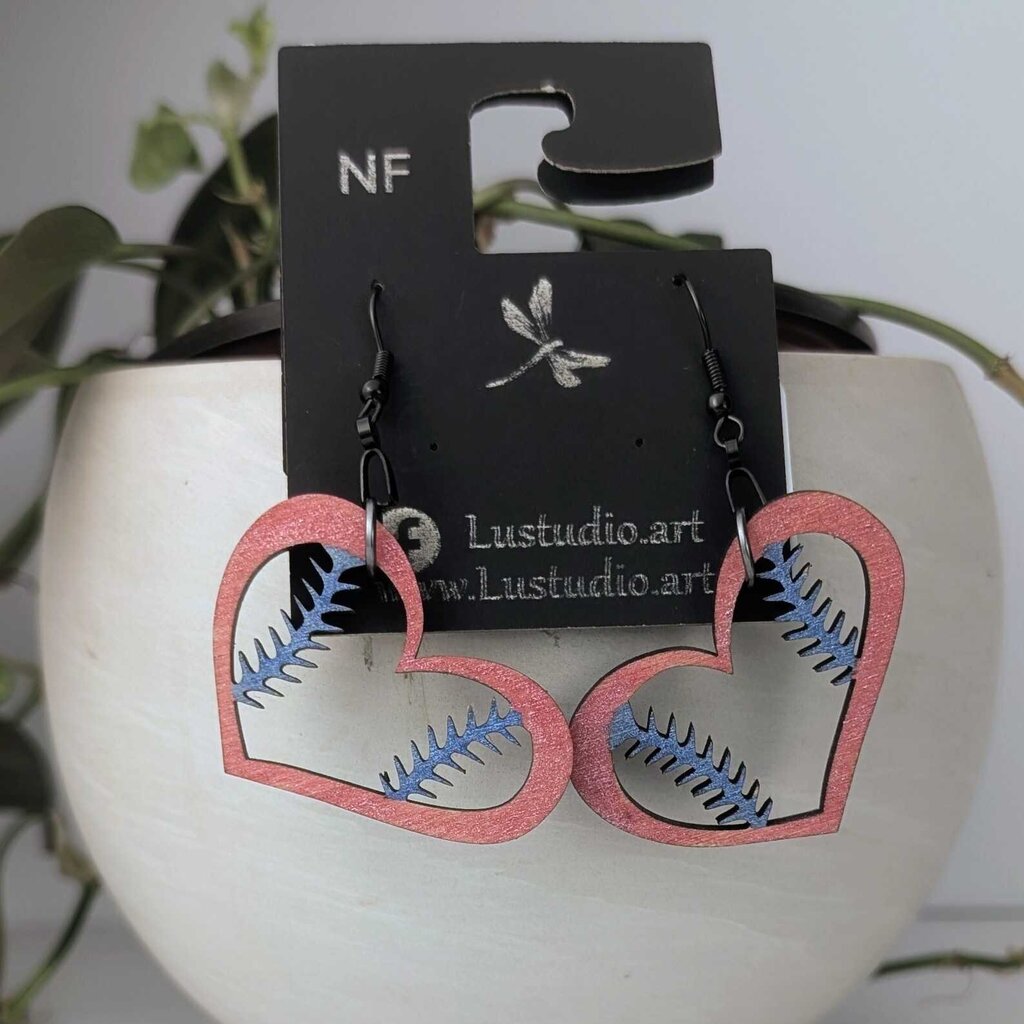 Heart Baseball Earrings