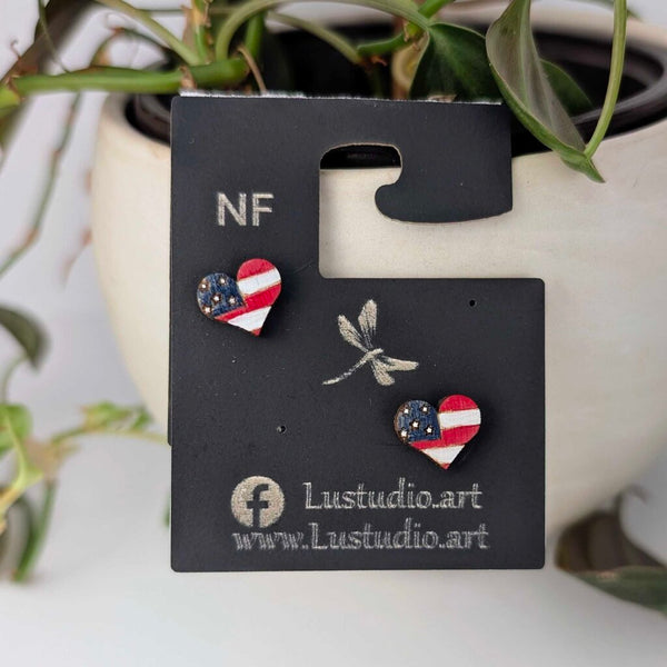 USA Flag Heart shaped stud Earrings