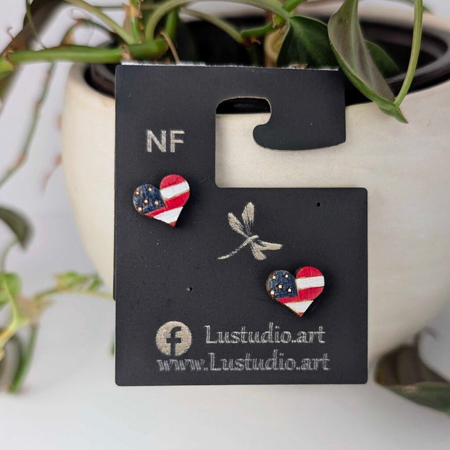 USA Flag Heart shaped stud Earrings