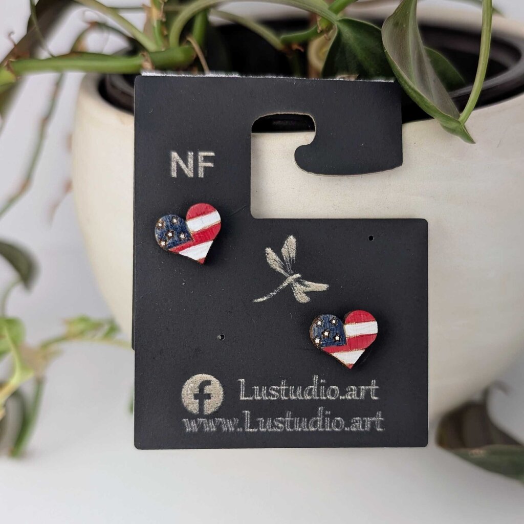 USA Flag Heart shaped stud Earrings