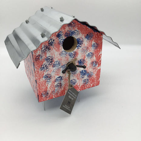 Spongepainted Birdhouse-Red, White & Blue