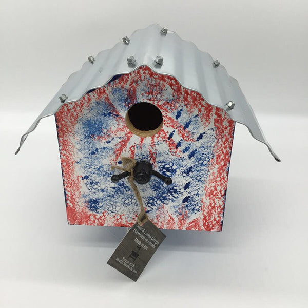 Spongepainted Birdhouse-Red, White & Blue