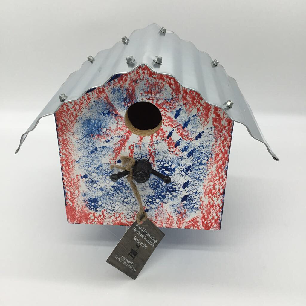 Spongepainted Birdhouse-Red, White & Blue