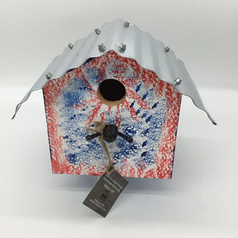 Spongepainted Birdhouse-Red, White & Blue