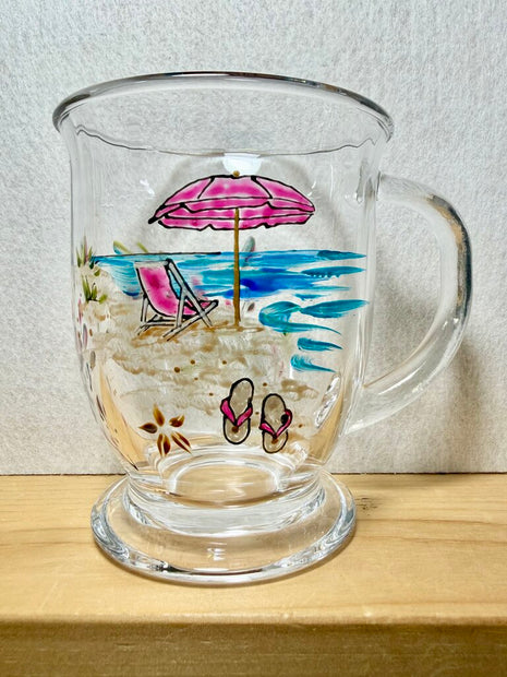 Beach scene mug pinks