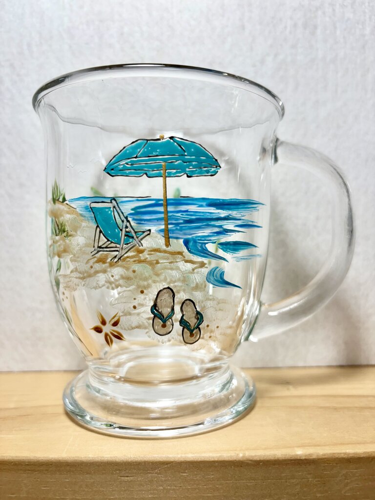 Beach scene mug blues