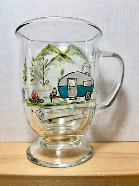 Camping scene mug blues