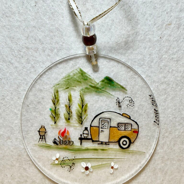 Camping acrylic sun catcher/ornament gold
