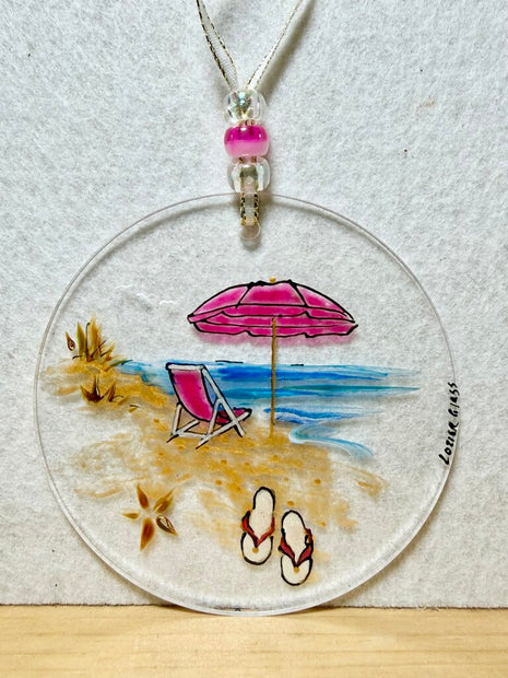 Beach acrylic sun catcher/ornament pinks
