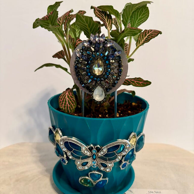 4 IN PLANT in GREEN PLANTER & STAKE decorated w/jewerly