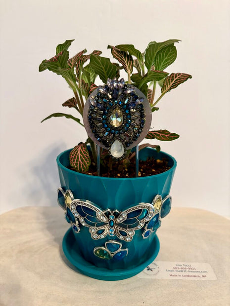 4 IN PLANT in GREEN PLANTER & STAKE decorated w/jewerly