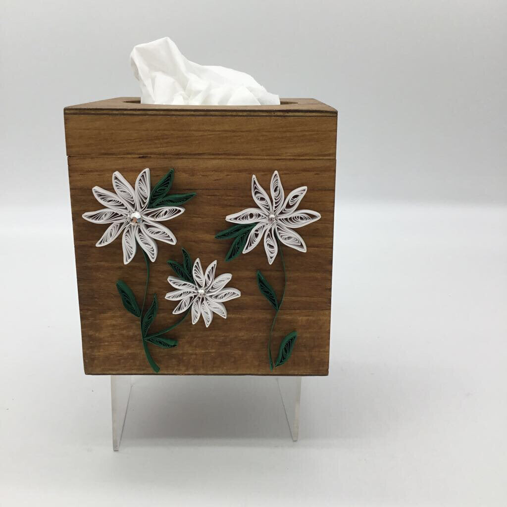 White Flowers Tissue Box